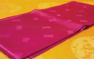 A khatak, a ceremonial scarf, granted to Master Tam by Dudjom Rinpoche, as one of the symbols of Tam’s lineage.